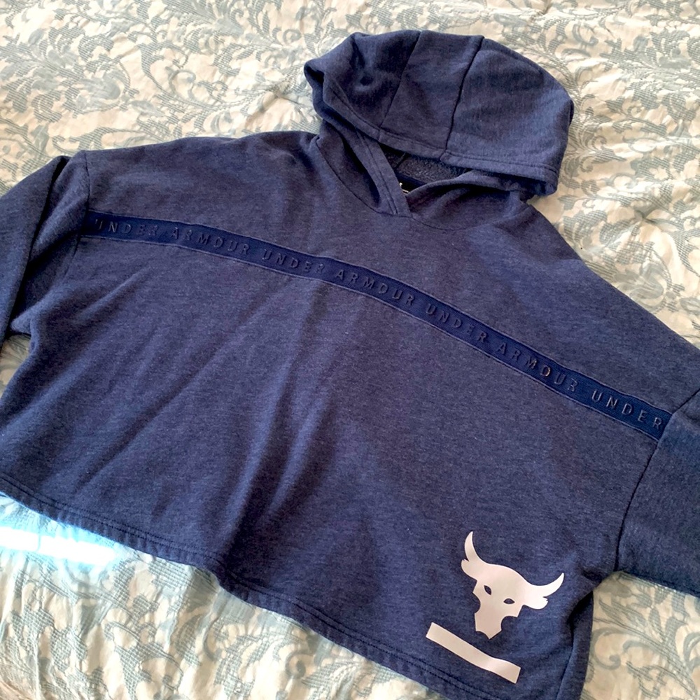 Under Armour Project Rock dark blue cropped hoodie size large.